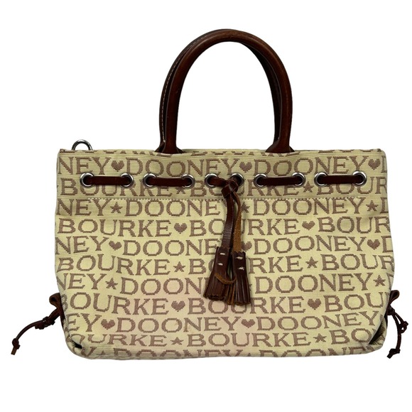 Dooney and Bourke Vintage Cream Brown Logo Jacquard Canvas Mini handbag - Picture 1 of 15